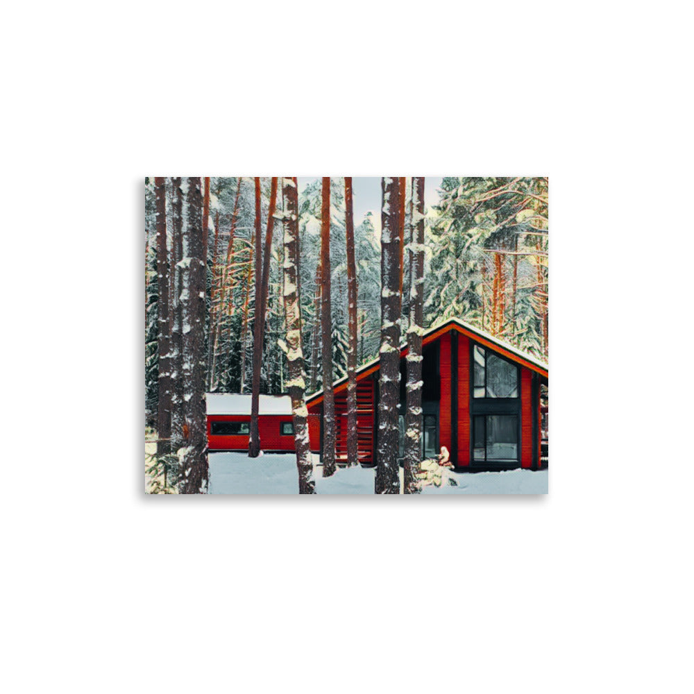 Winter Cabin in the Trees Landscape Travel Art Poster