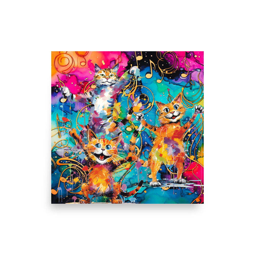 Cat Symphony Maximalist Bright Abstract Art Poster