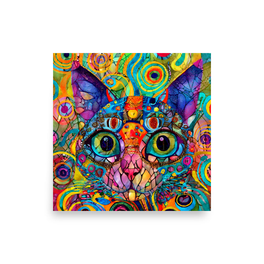 Fancy Boho Abstract Maximalist Colorful Cat Poster