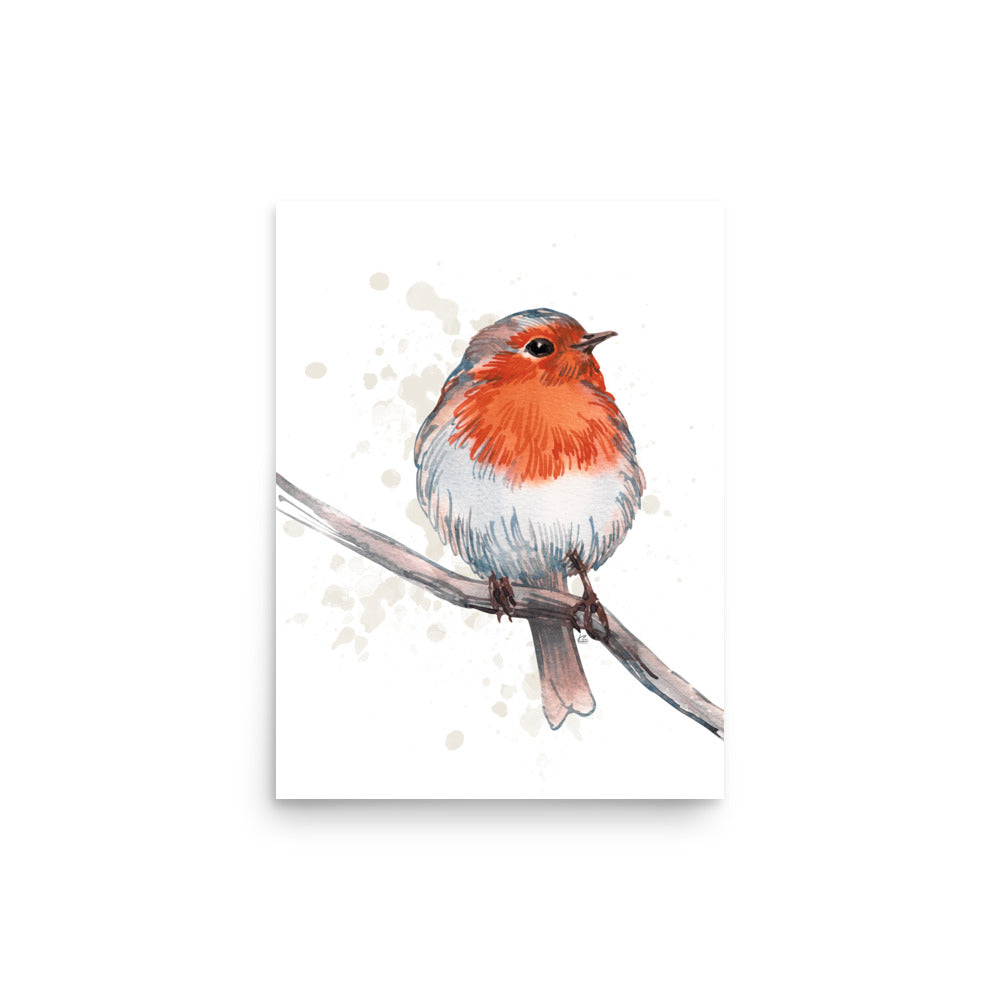 Watercolor Bird on Limb Poster