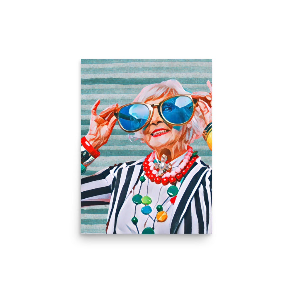 Bitsy Senior Woman in Oversized Sunglasses Art Poster