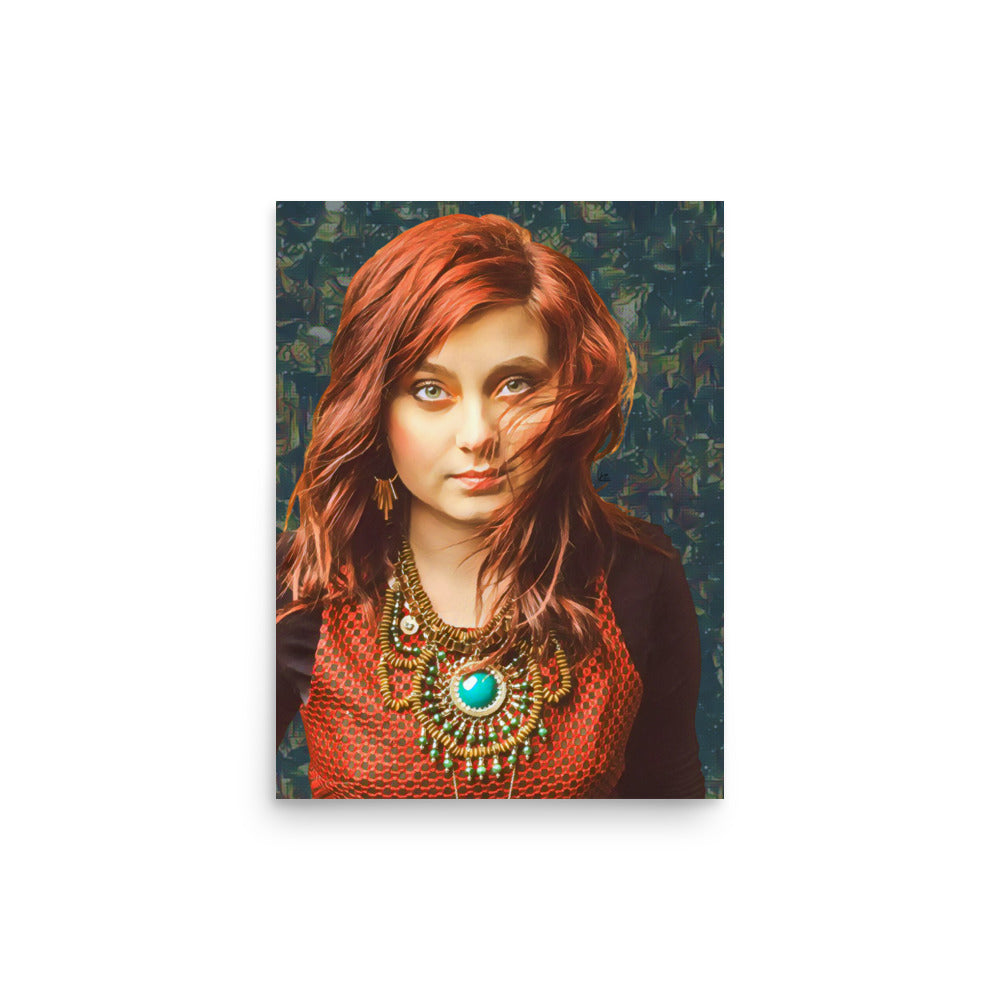 Cortania Red Haired Woman Turquoise Necklace Portrait Art Poster