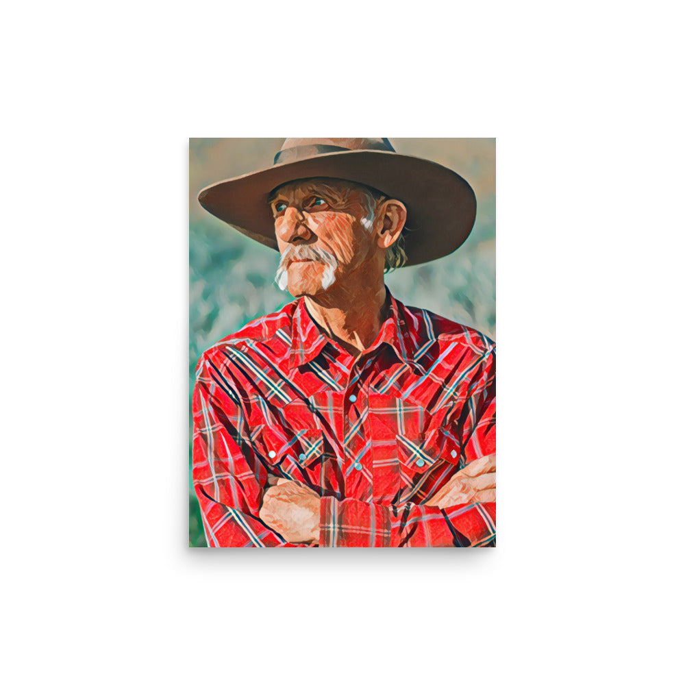 Dusty Senior Cowboy in Red Plaid Shirt Art Poster