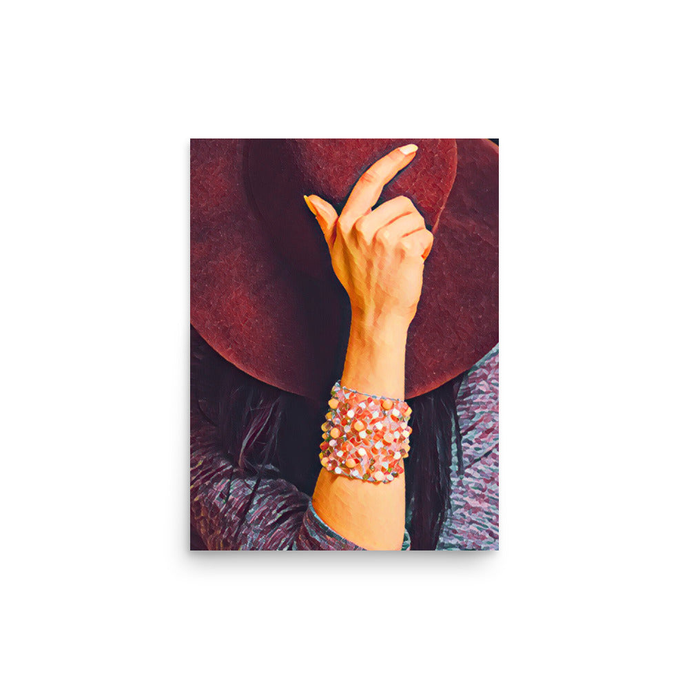 Hiding Maroon Hat Coral Bracelet Art Poster