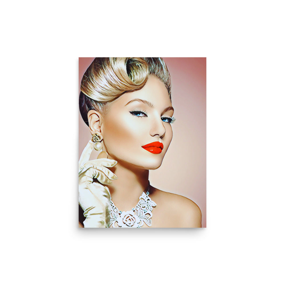 Loren Blonde Woman with Up Do & Red Lips Art Poster