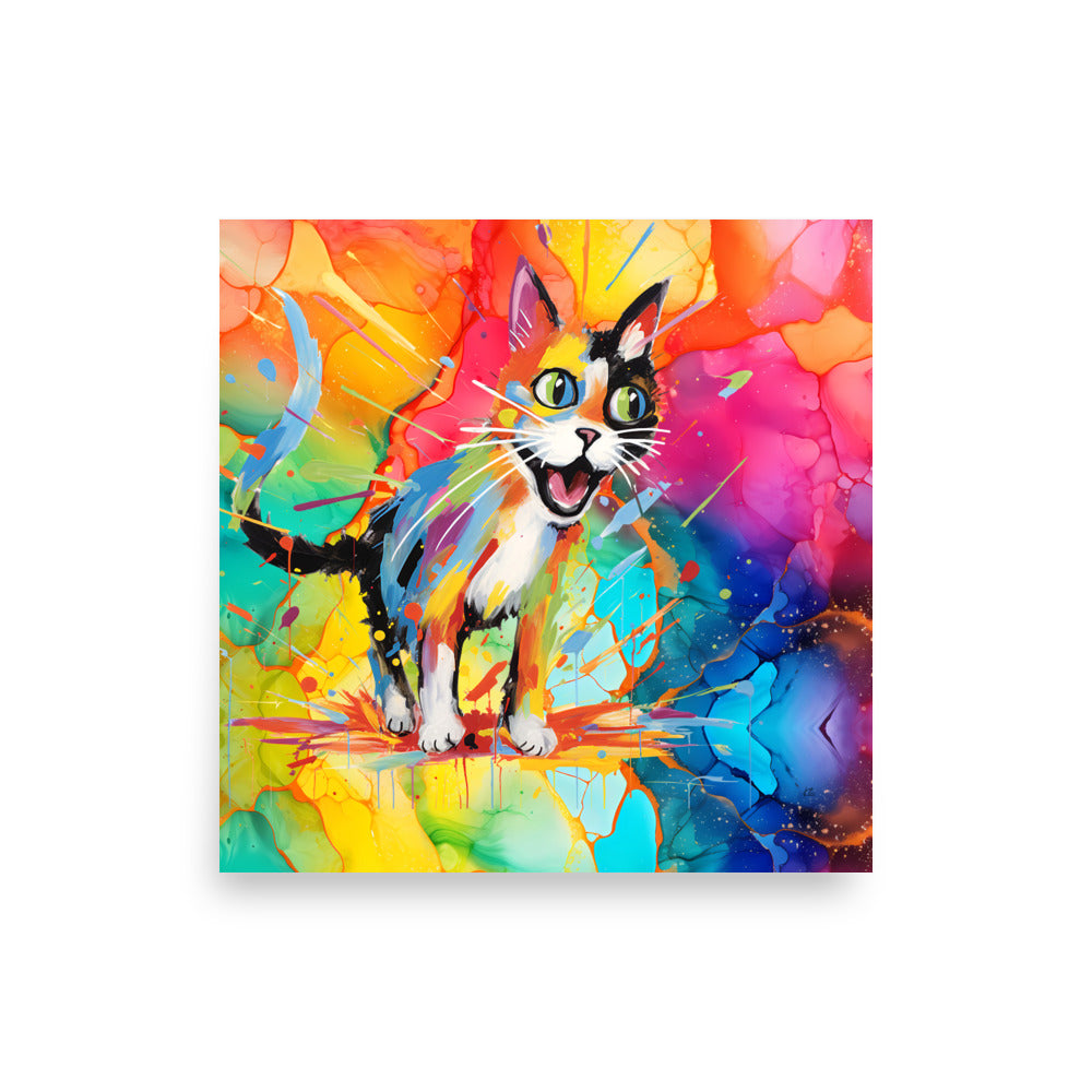 Be Heard Bright Colorful Abstract Cat Art Poster