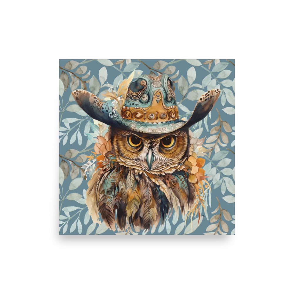 Orvis Boho Owl in Hat Art Poster