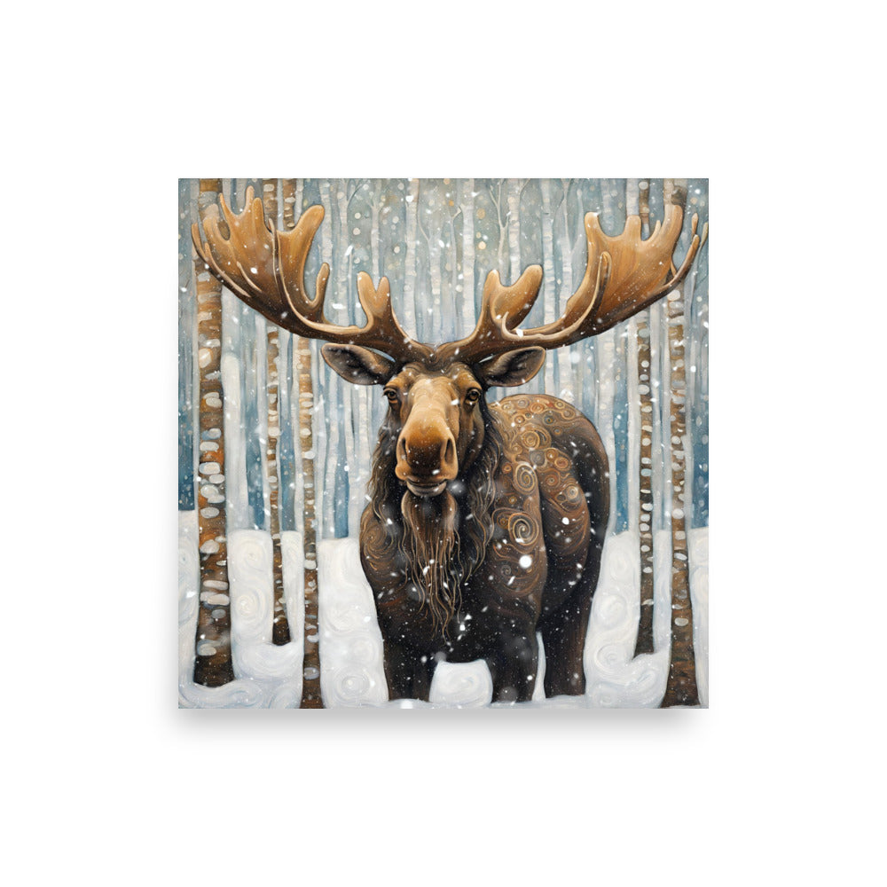 Mountain Forest Snowy Moose Poster