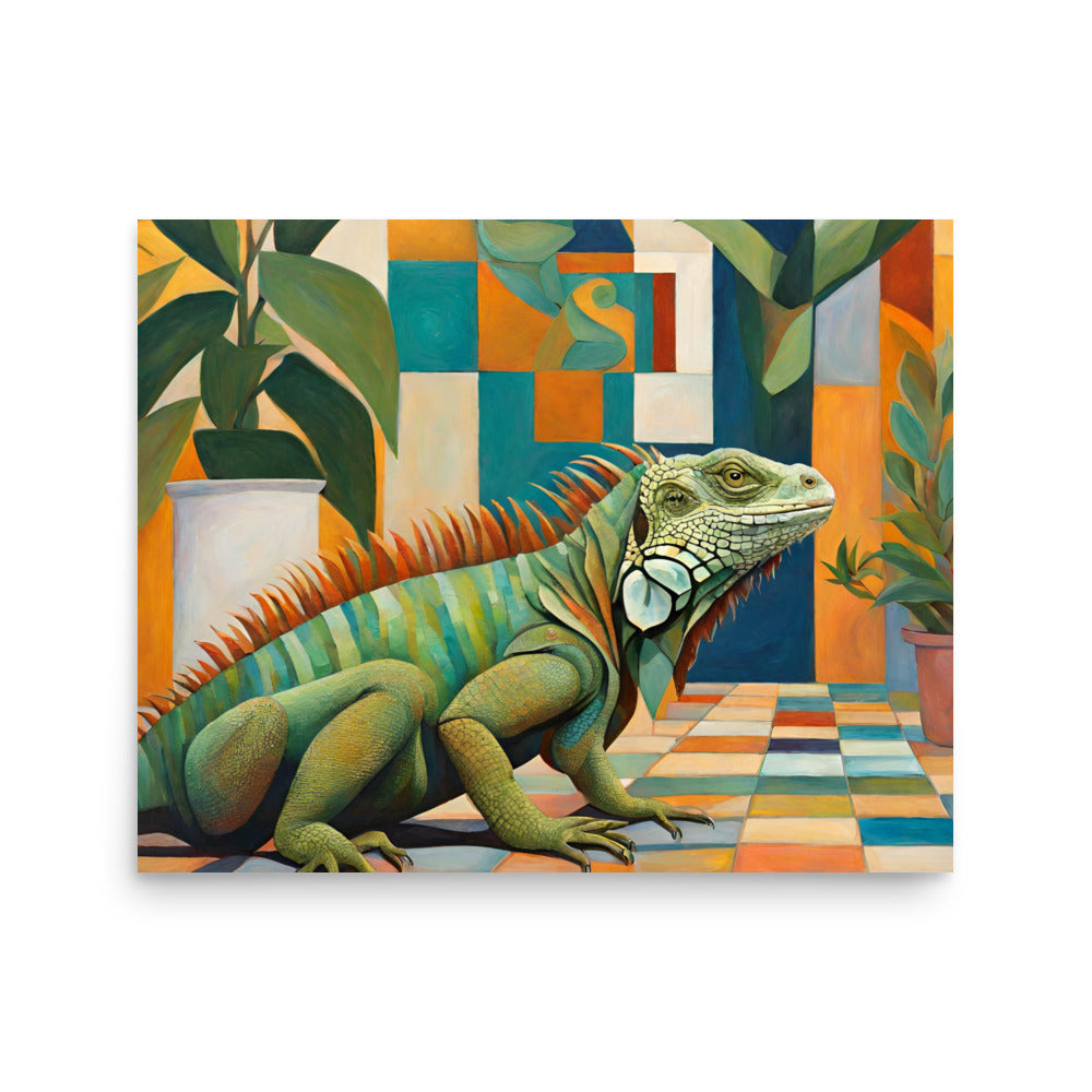 Navigating the Patio Iguana Art Poster