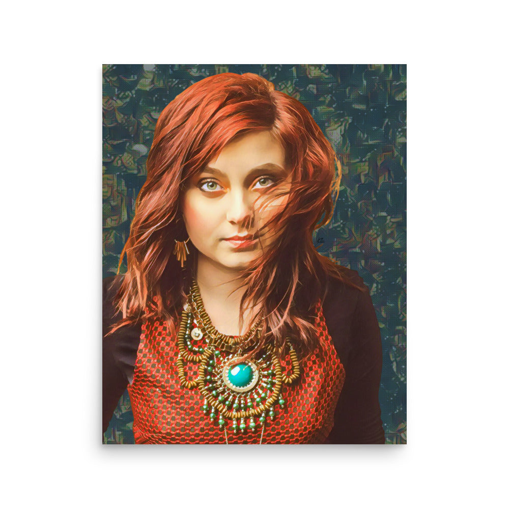 Cortania Red Haired Woman Turquoise Necklace Portrait Art Poster