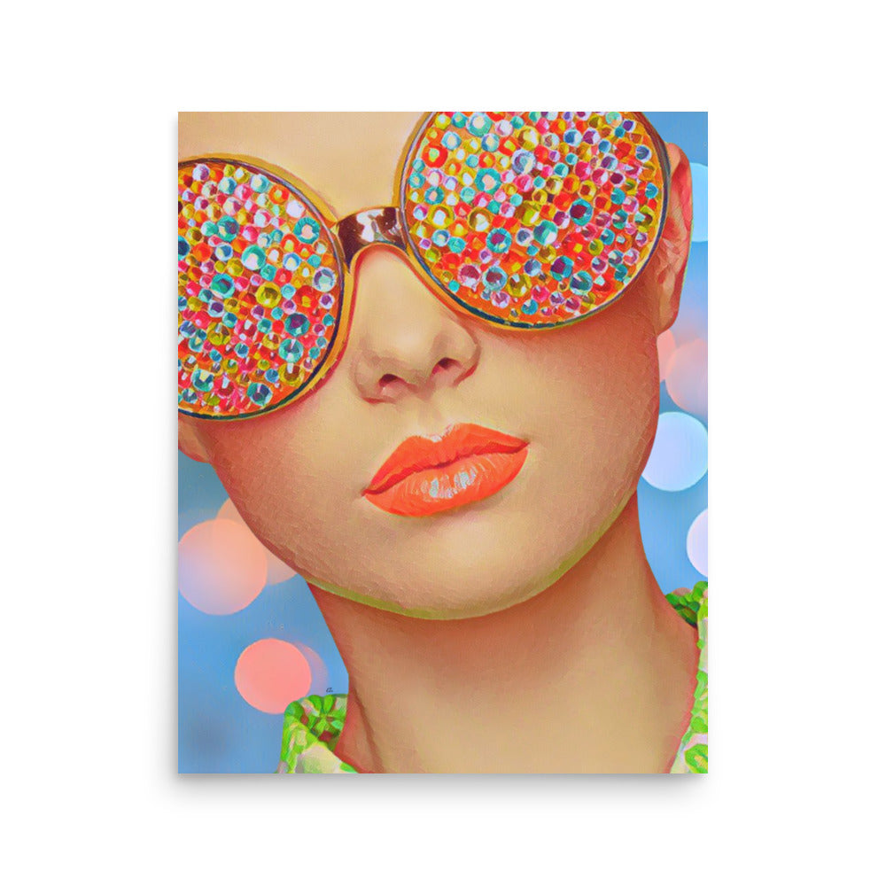 Courtnie Woman Bright Glasses Abstract Portrait Art Poster