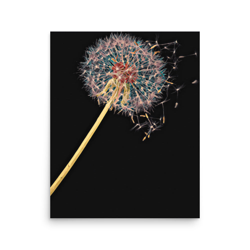 Dandelion Puffball on Black Floral Art Poster