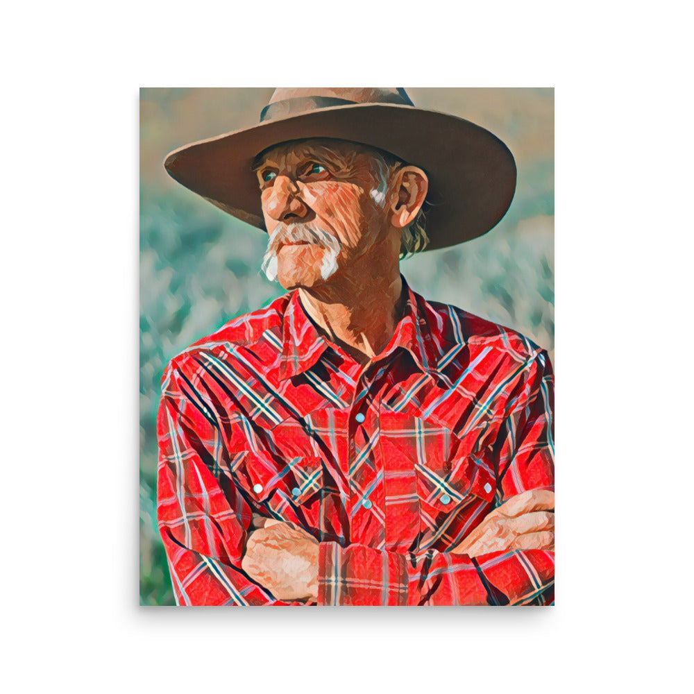 Dusty Senior Cowboy in Red Plaid Shirt Art Poster