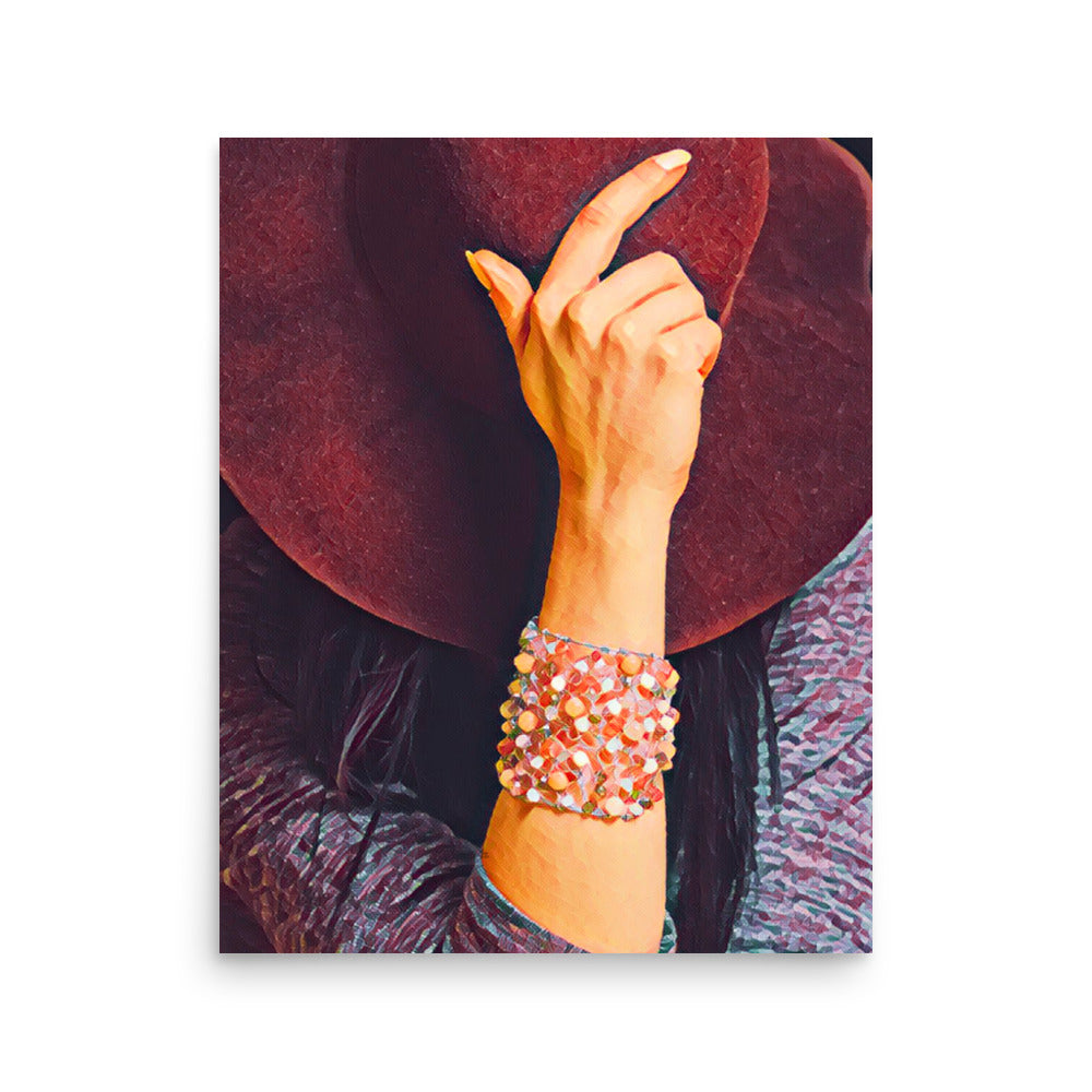 Hiding Maroon Hat Coral Bracelet Art Poster