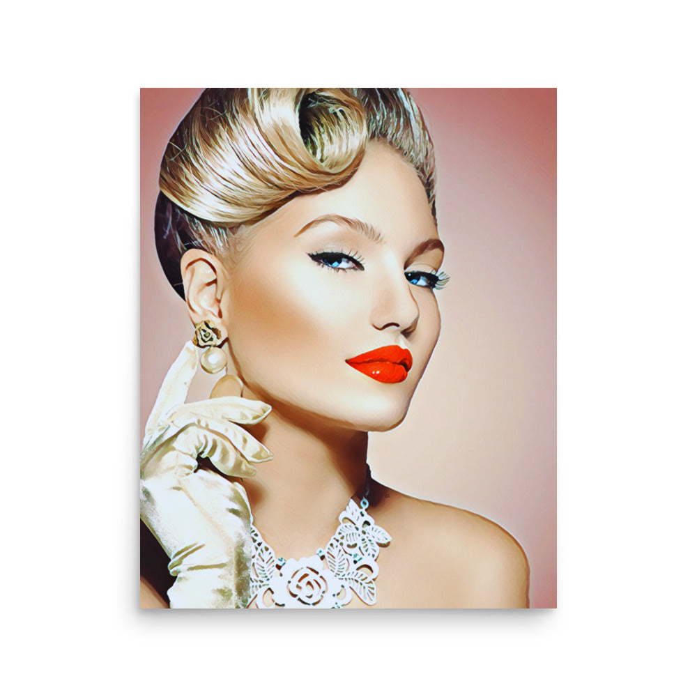 Loren Blonde Woman with Up Do & Red Lips Art Poster