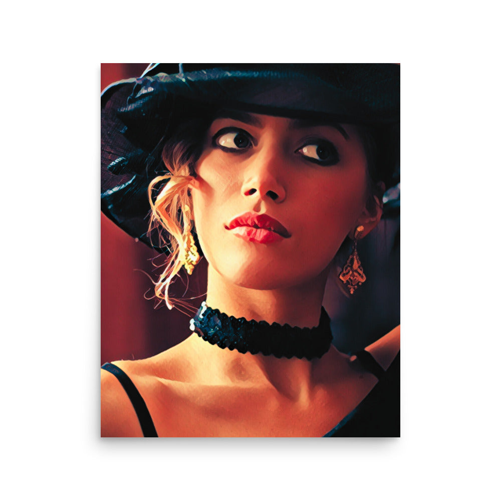 Toulanie Woman in Black Hat Sequin Necklace Art Poster