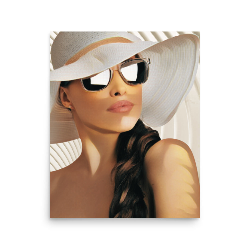 Virginia Brunette Woman in White Hat & Sunglasses Portrait Art Poster