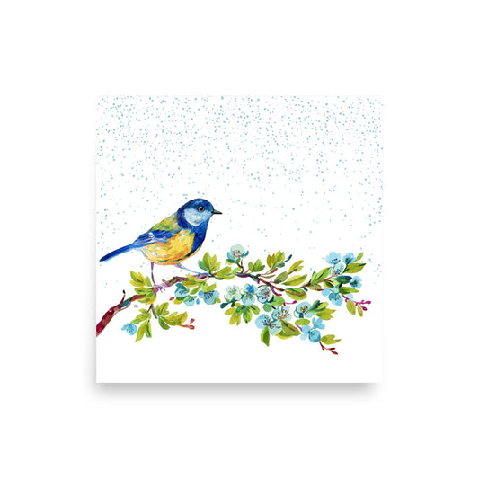 Trilling Bird on Flowering Branch Poster