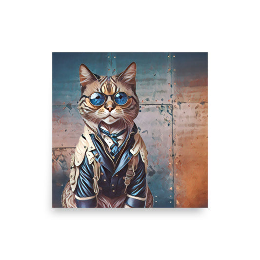 Clayton Steampunk Cat in Glasses Poster