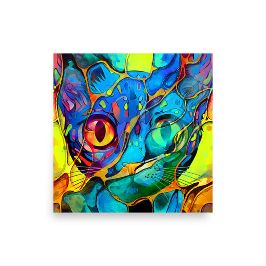 Whiskers Maximalist Bright Abstract Cat Art Poster