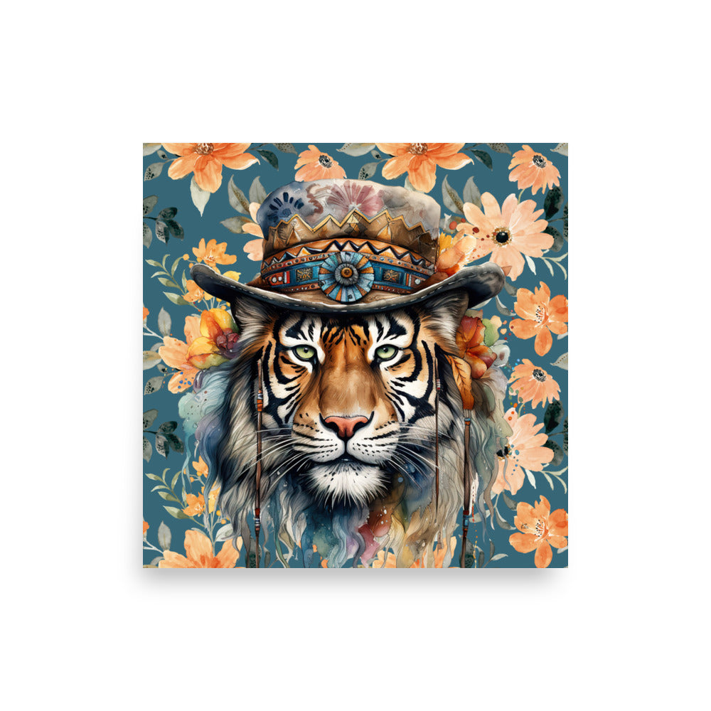 Rowan Tiger in Hat Bohemian Style Art Poster