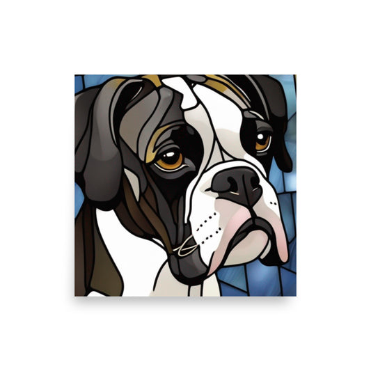 Black & White Boxer Stained Glass Look Poster