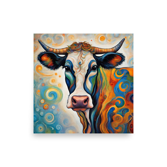 Coretta Colorful Abstract Cow Art Poster