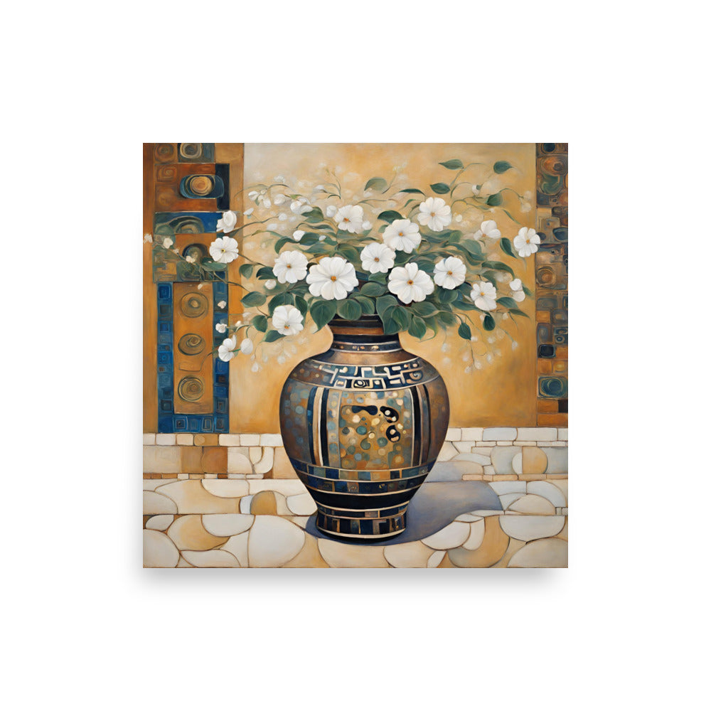 Single Vase with White Flowers Poster