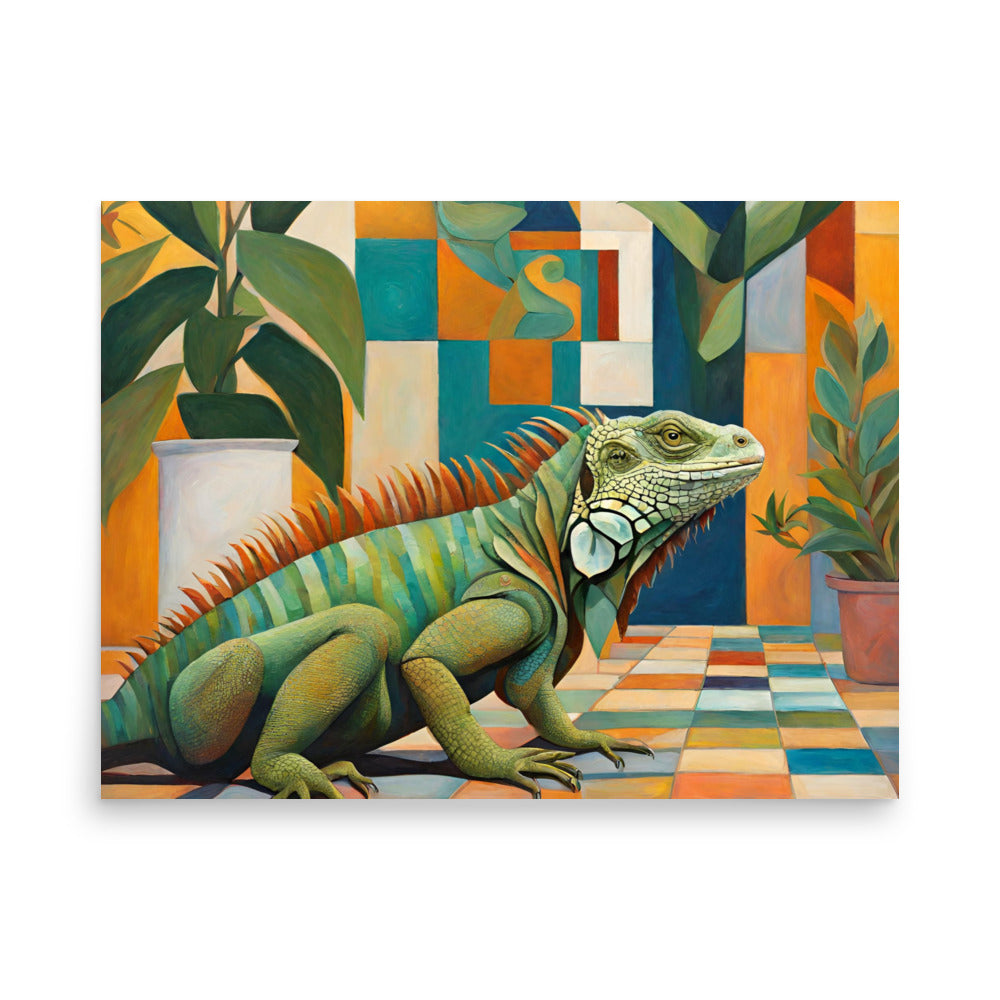 Navigating the Patio Iguana Art Poster