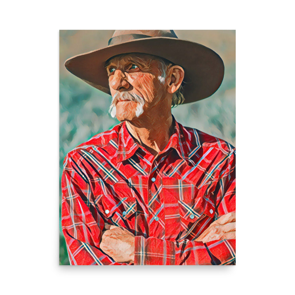 Dusty Senior Cowboy in Red Plaid Shirt Art Poster