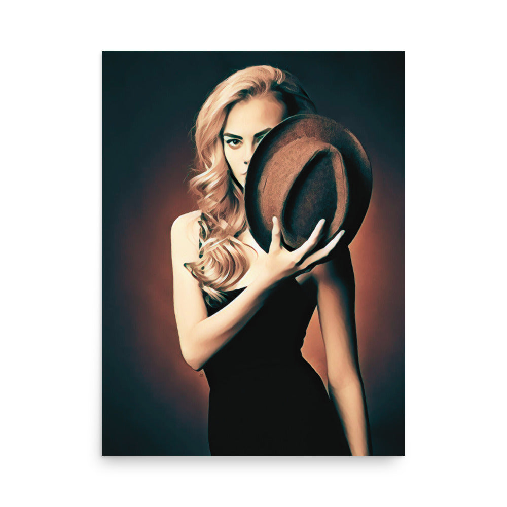 Raven Woman in Black with Brown Hat Art Poster