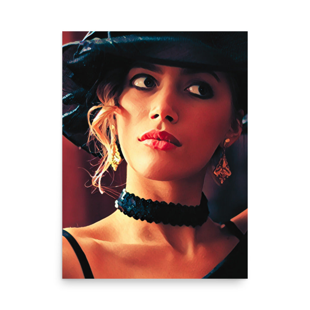 Toulanie Woman in Black Hat Sequin Necklace Art Poster