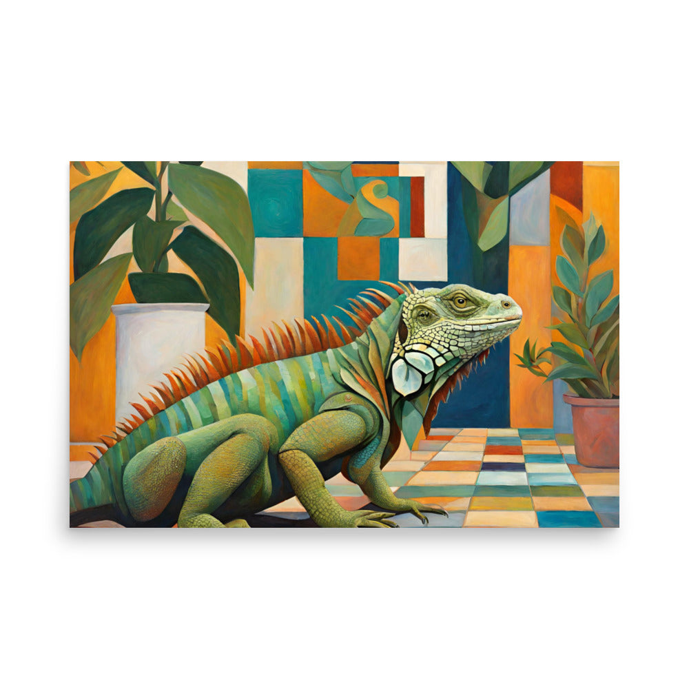 Navigating the Patio Iguana Art Poster