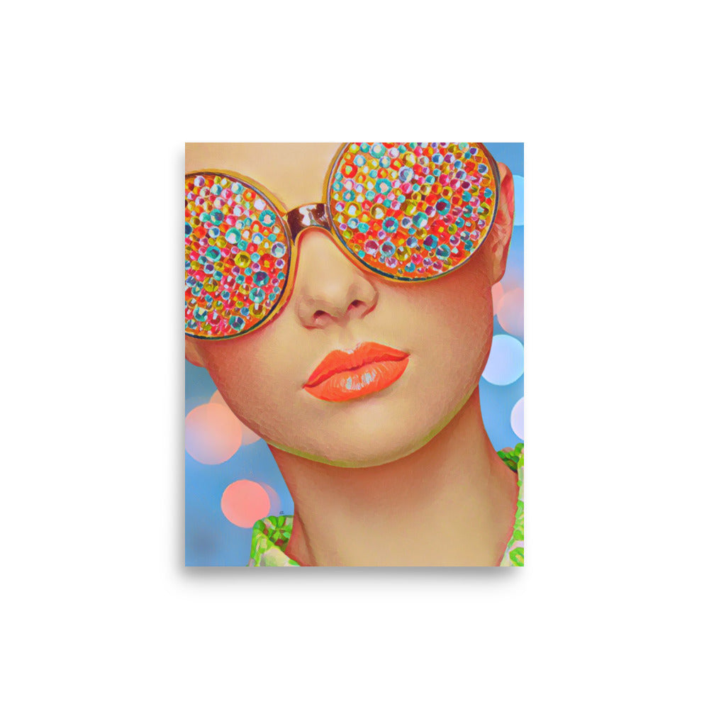 Courtnie Woman Bright Glasses Abstract Portrait Art Poster