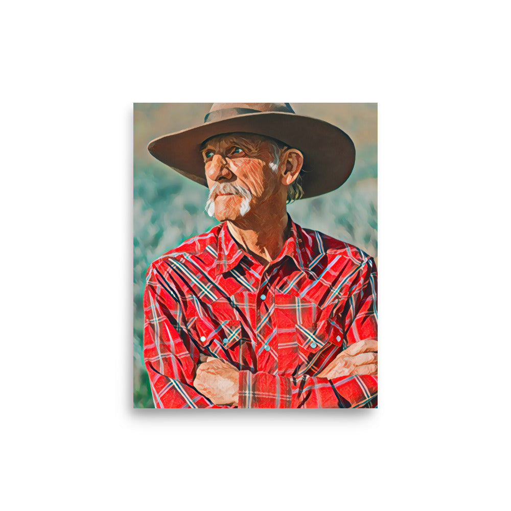 Dusty Senior Cowboy in Red Plaid Shirt Art Poster