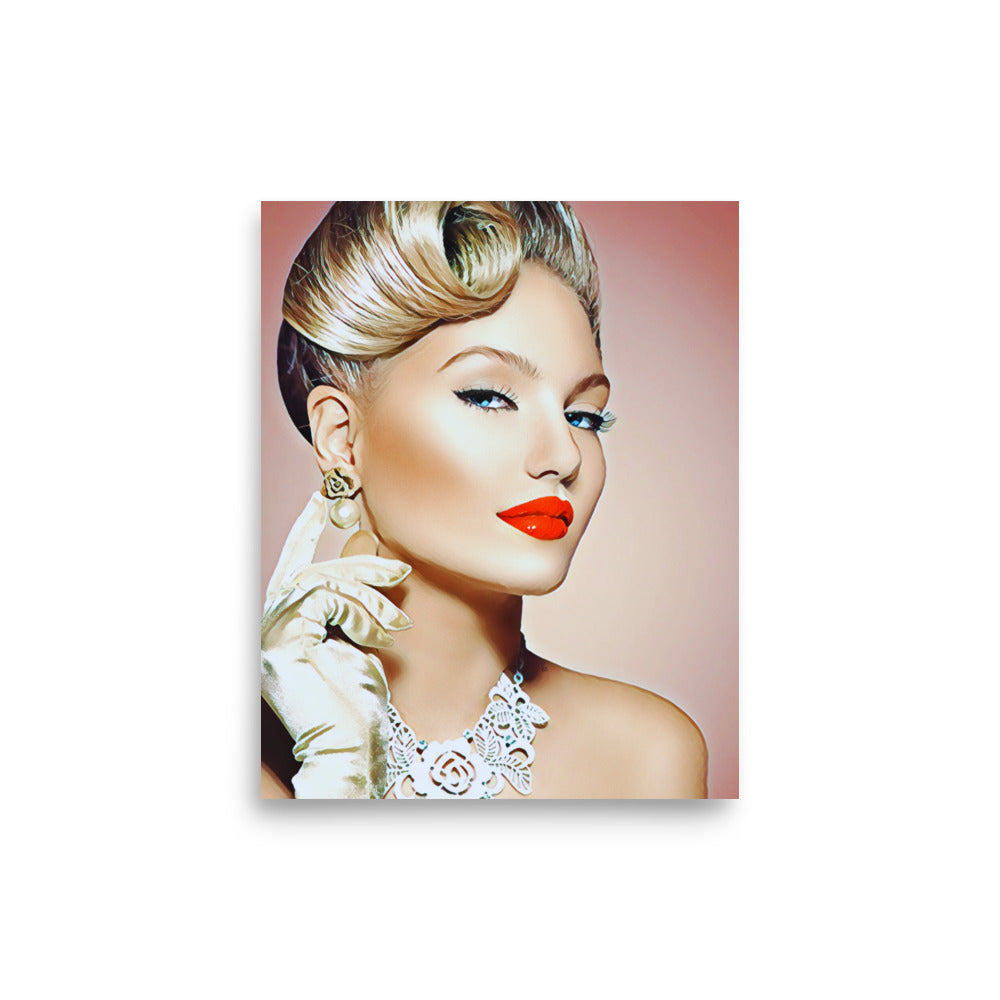 Loren Blonde Woman with Up Do & Red Lips Art Poster