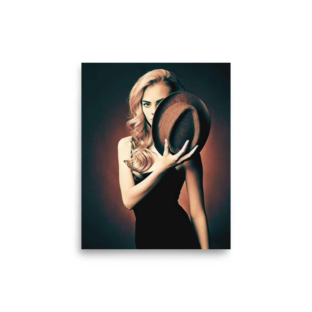 Raven Woman in Black with Brown Hat Art Poster