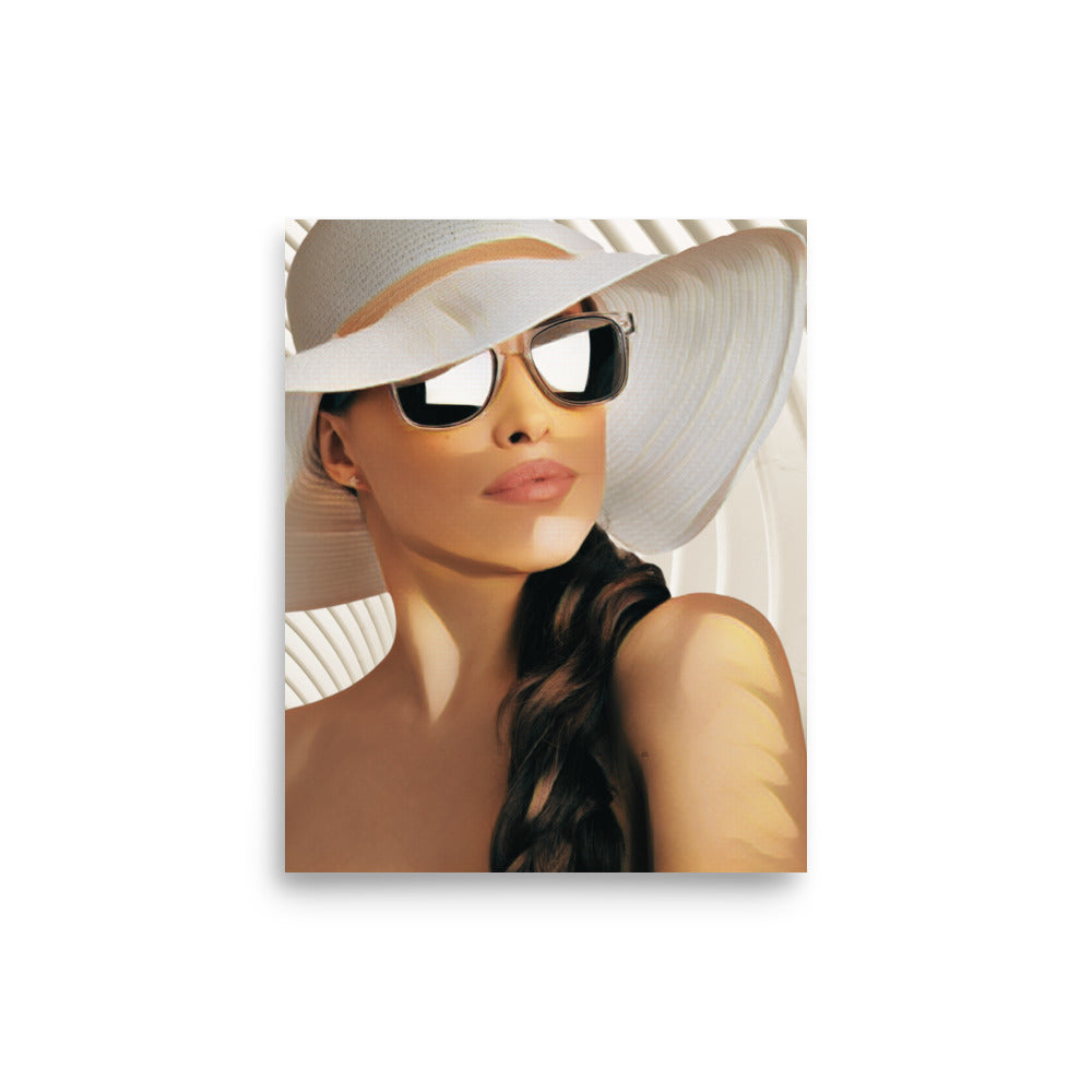 Virginia Brunette Woman in White Hat & Sunglasses Portrait Art Poster