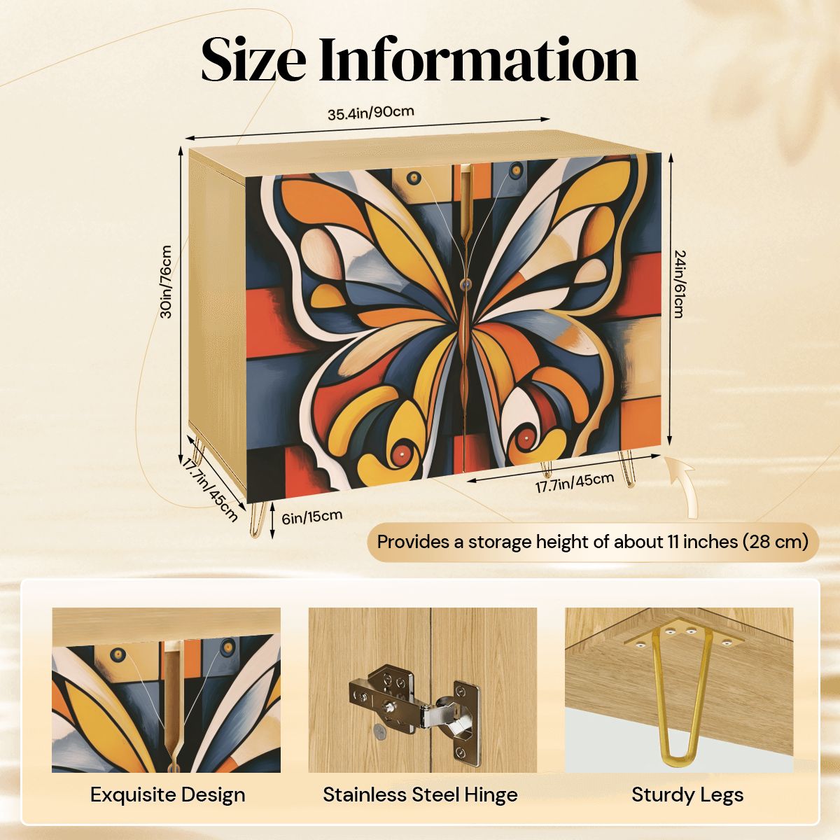 Modern Butterfly Wooden Storage Cabinet (Made in USA)