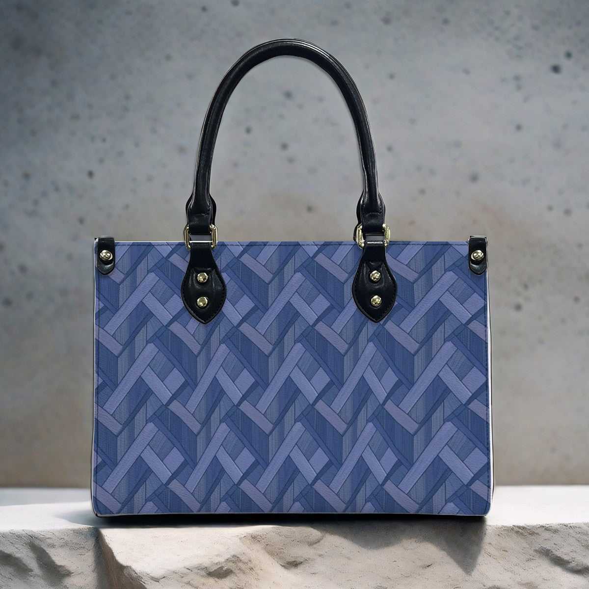 Blue Geometric Women's PU Leather Shoulder Handbag