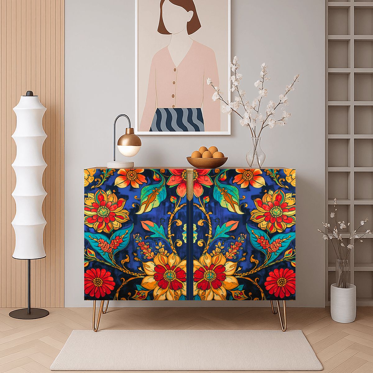 Bold Floral Wooden Storage Cabinet (Made in USA)