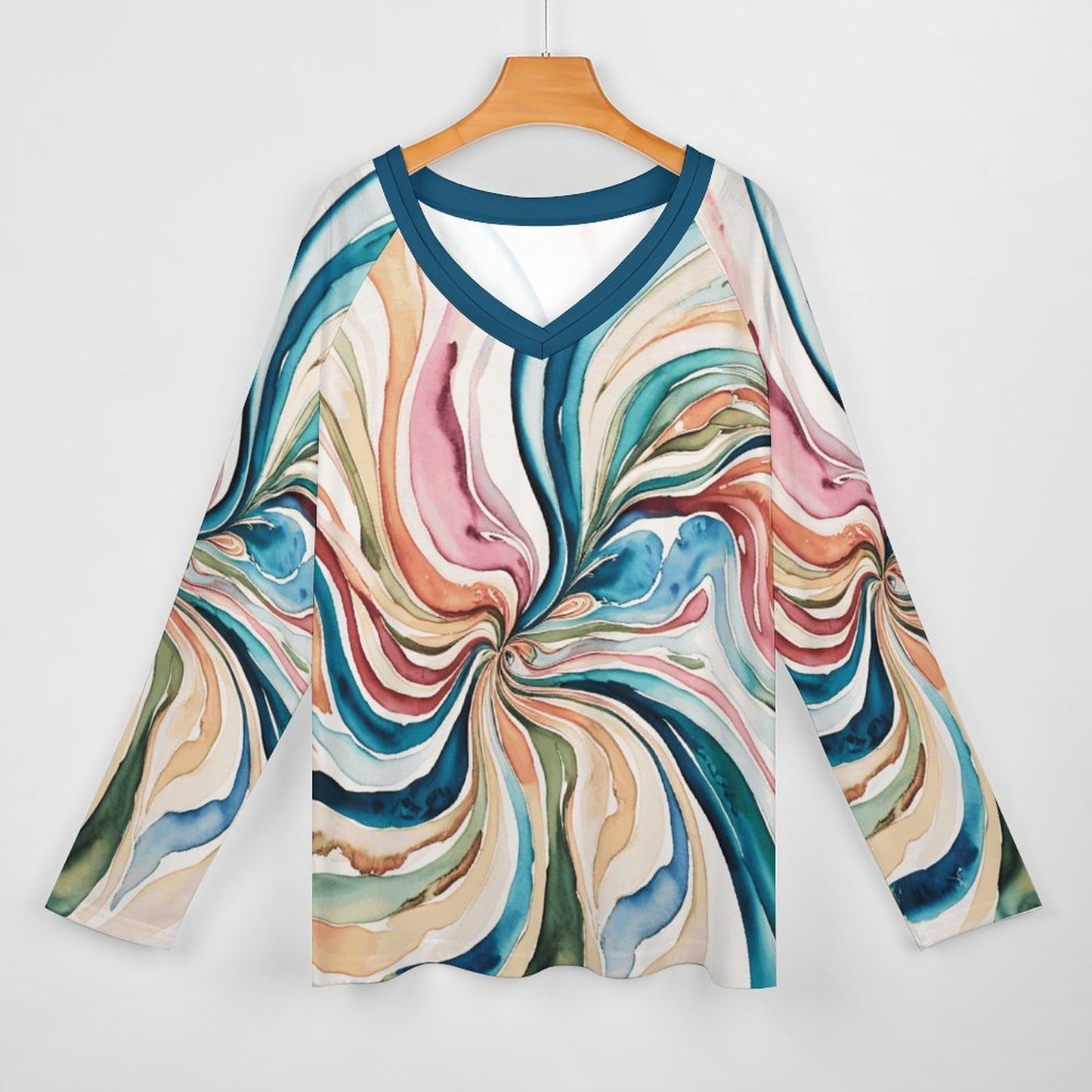 Compton V-neck Loose Long Sleeve T-shirt