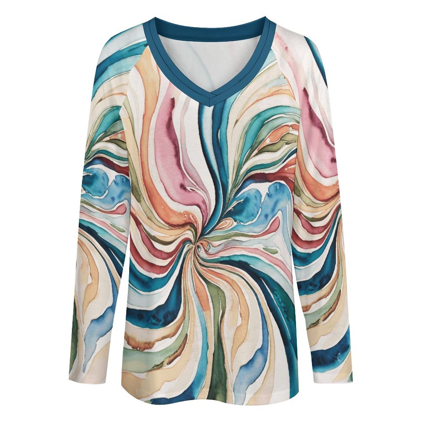 Compton V-neck Loose Long Sleeve T-shirt