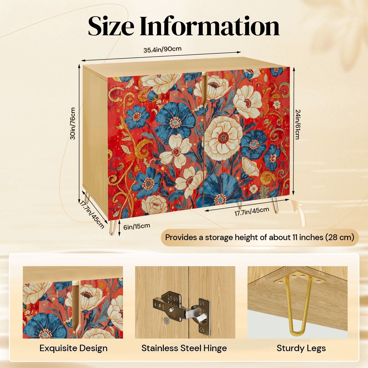 Floral Wooden Storage Cabinet (Made in USA)