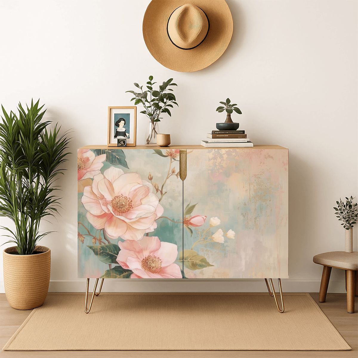 Pastel Floral Wooden Storage Cabinet (Made in USA)
