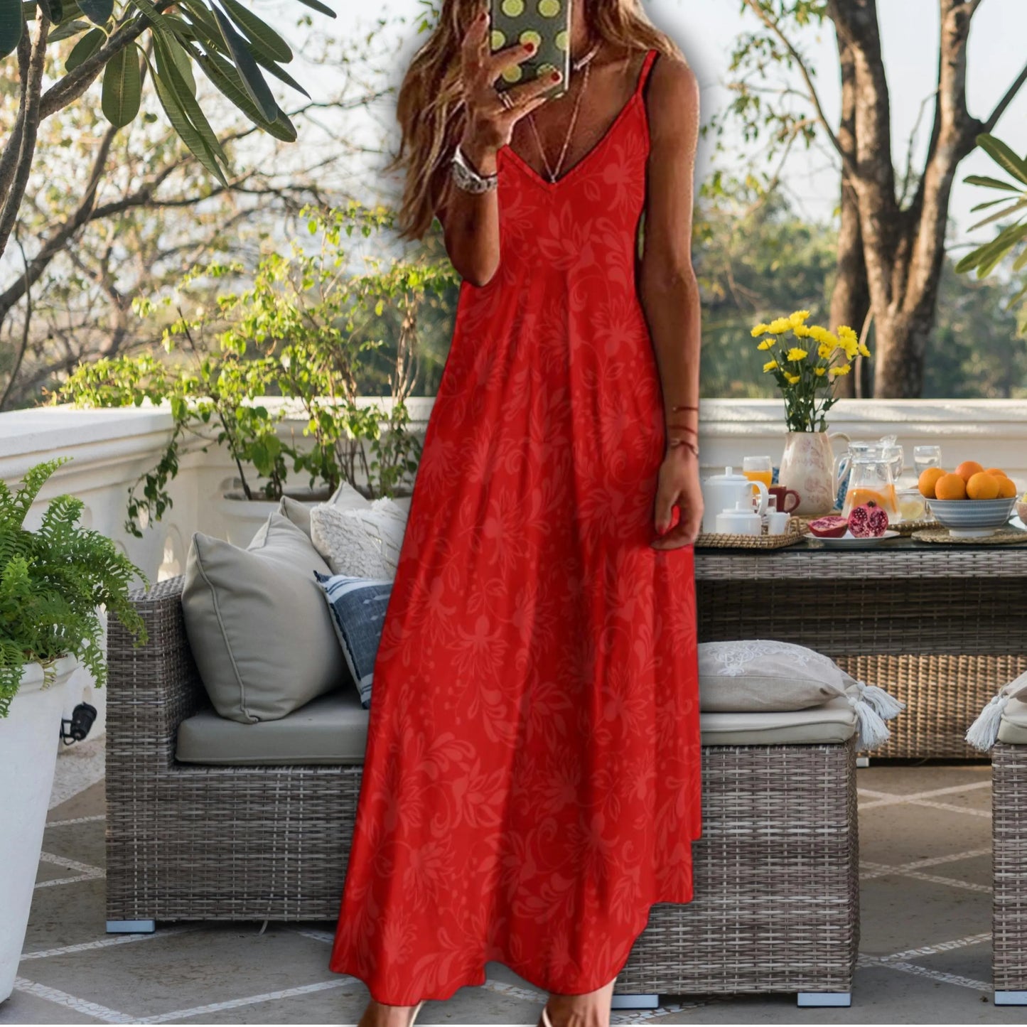 Red Floral Women's Summer Fashion Slip Dress