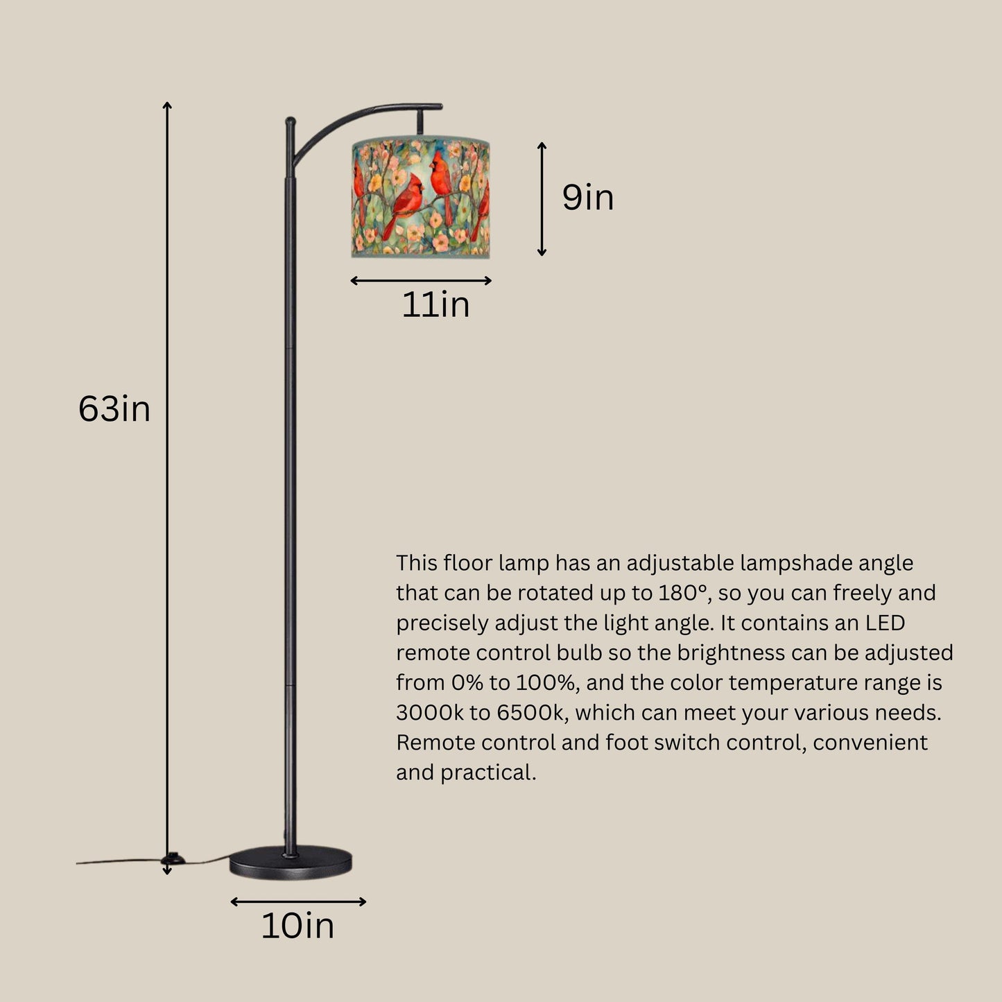 Cardinal Birds Arc Floor Lamp (Made in USA)