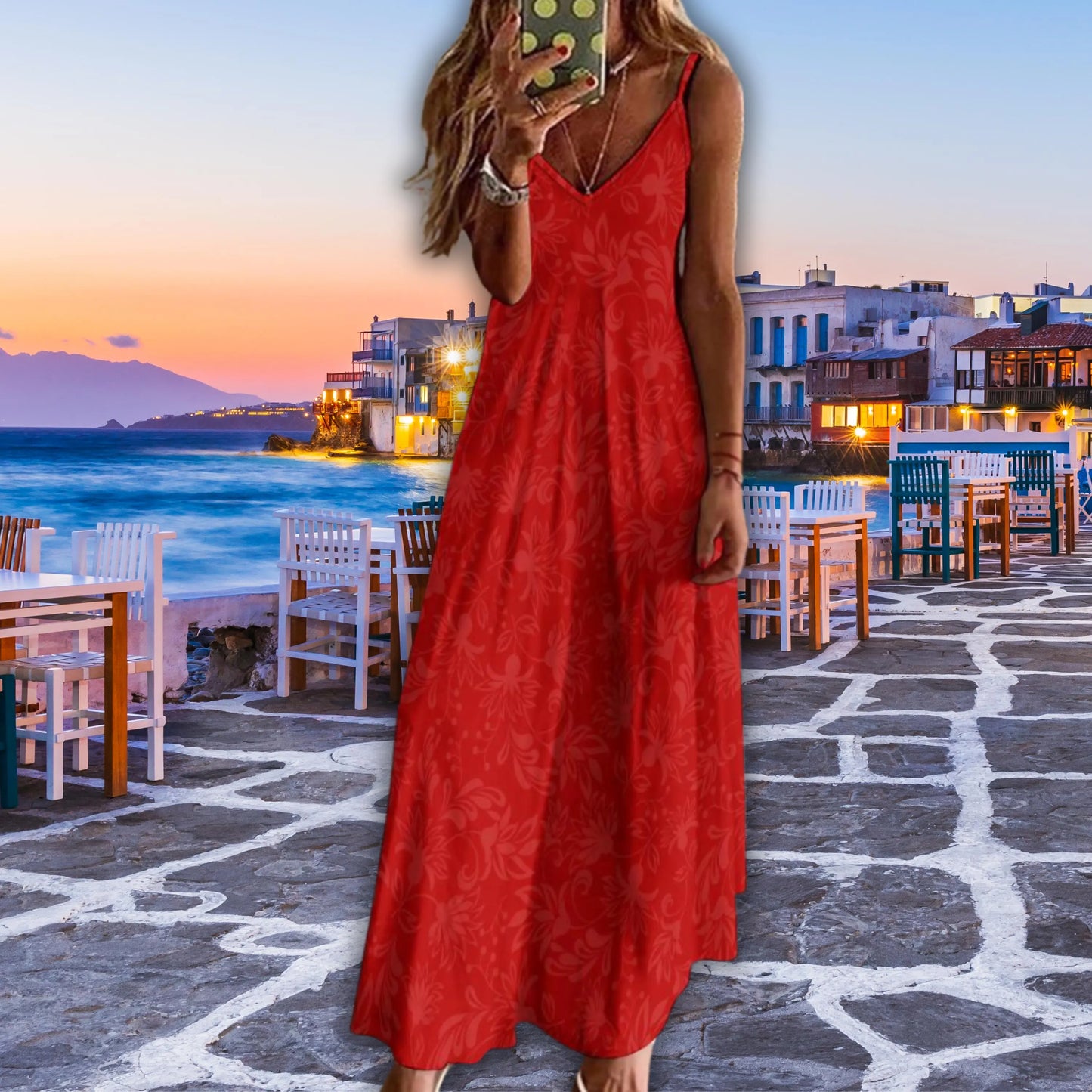 Red Floral Women's Summer Fashion Slip Dress