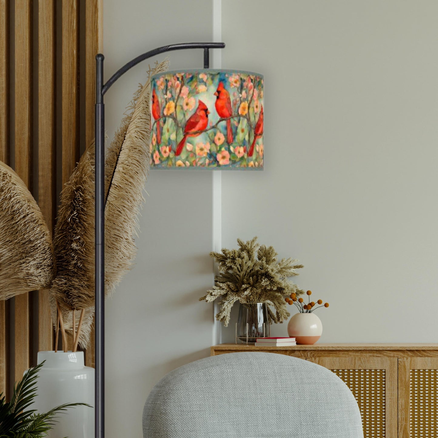 Cardinal Birds Arc Floor Lamp (Made in USA)