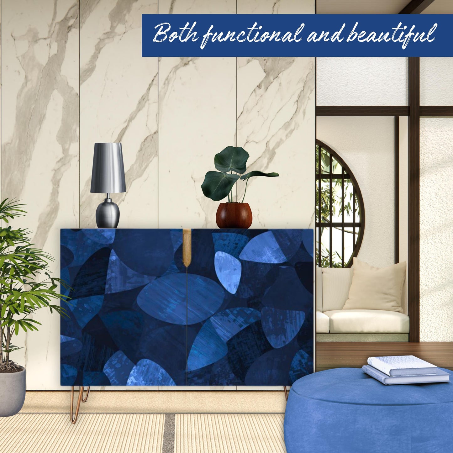 Blue Contemporary Wooden Storage Cabinet (Made in USA)